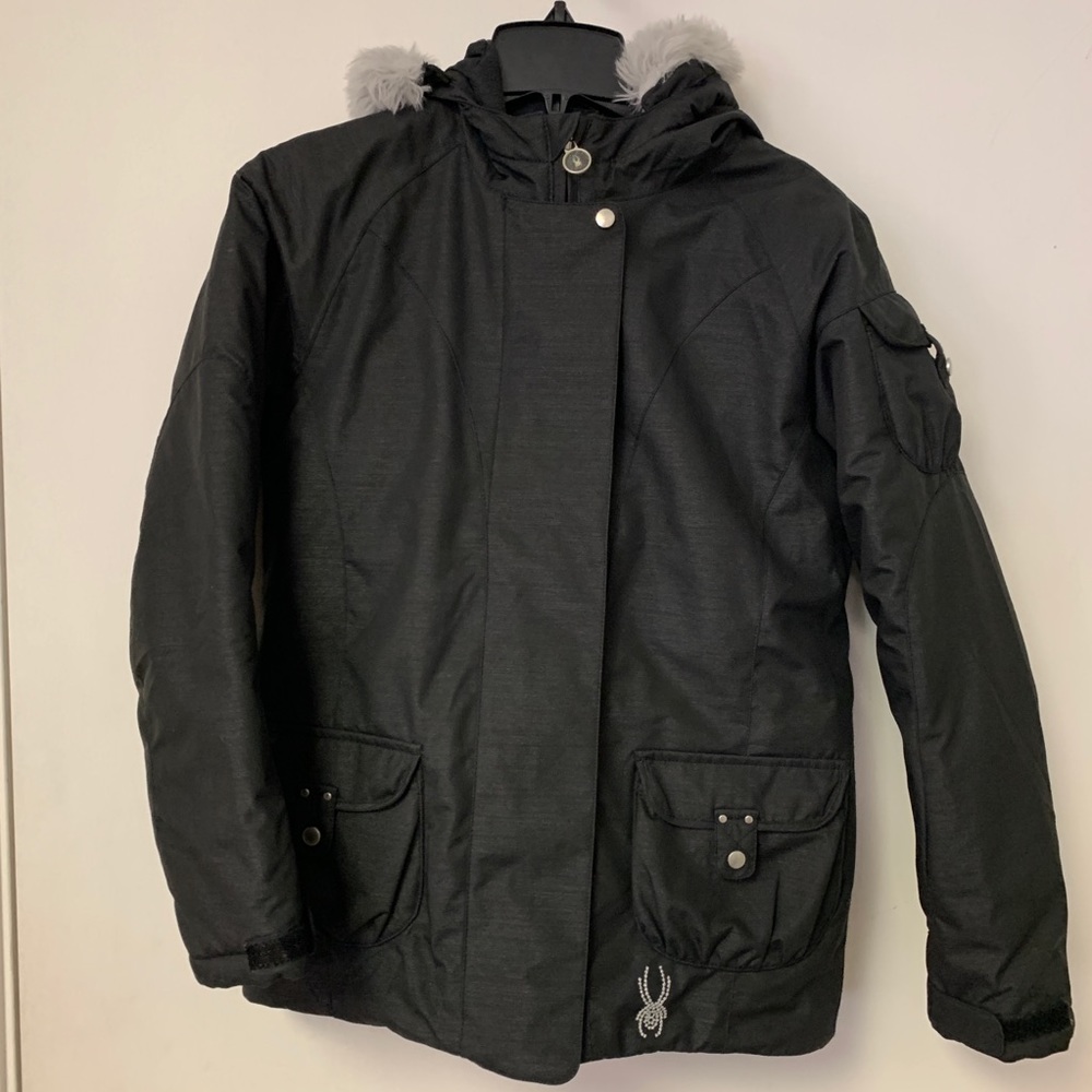 Spyder Black Hooded Snow & Ski Jacket 16